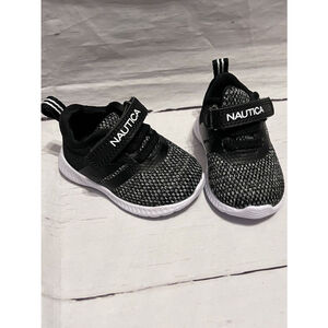 Nautica Baby Infant Sneakers Size 1M Black White Hook Loop Slip On Comfort EUC